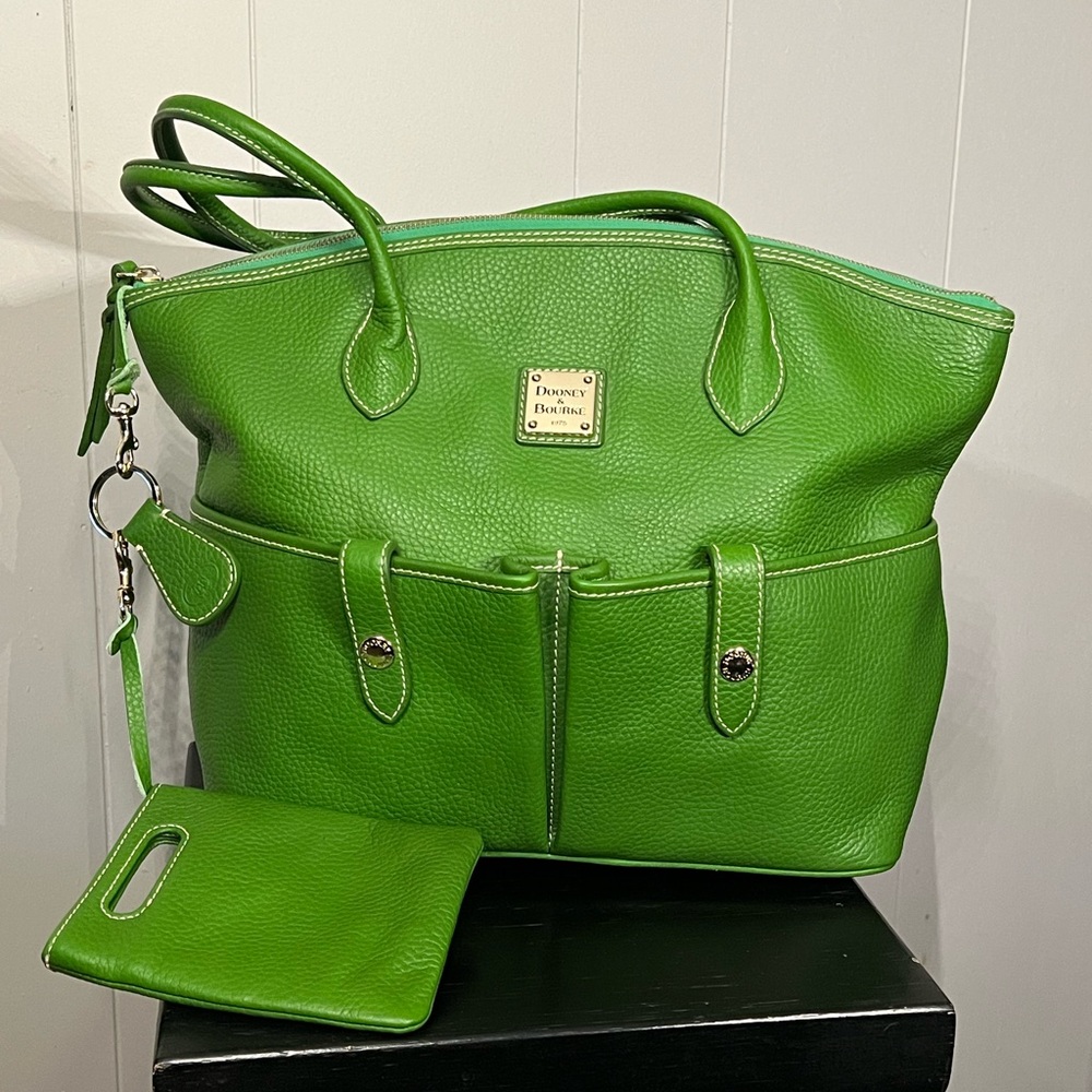 Dooney and Bourke Pebble Leather Double Pocket Crescent Tote